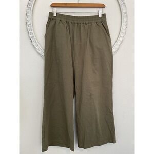 Ecupper Cropped Wide Loose Leg Olive Green Pants Size L Elastic Waist Women